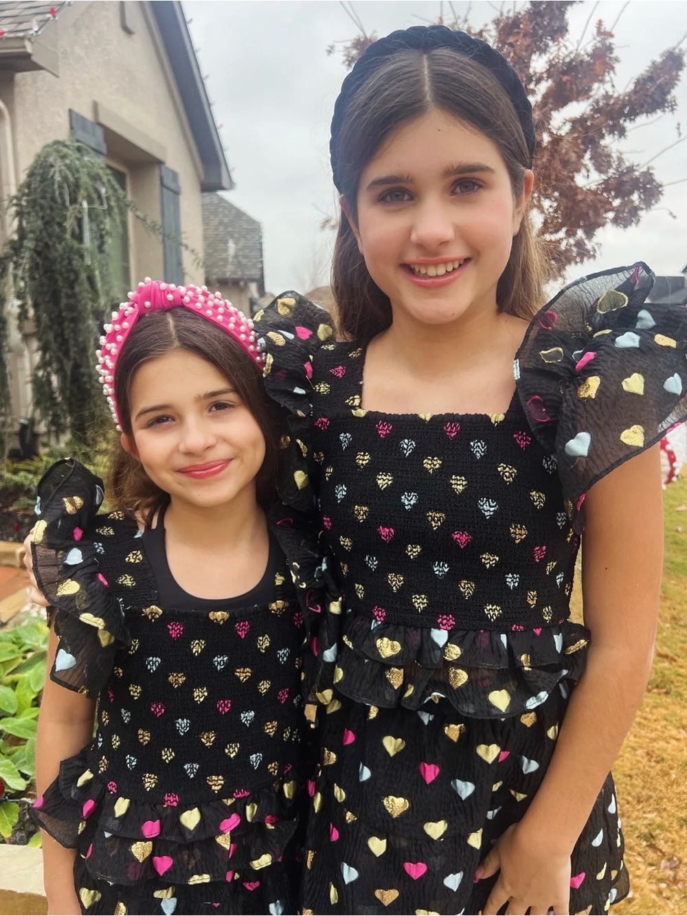 TYLER TWEEN OUTFIT SET - FOIL HEARTS Black Heart-Print Ruffle Kids Dress - Picture 4 of 14